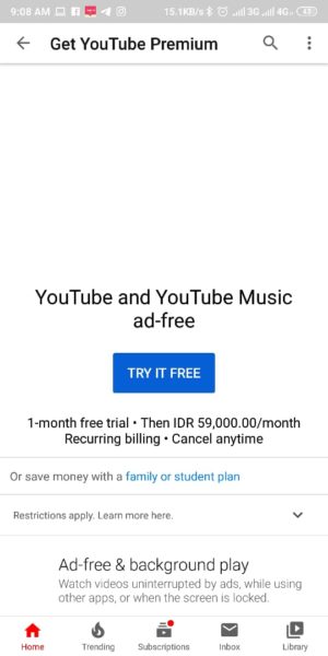 Cara mendaftar Youtube Premium indonesia 4 pilih try it free