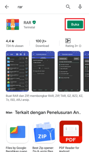 buka aplikasi rar
