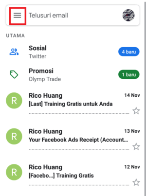 buka menu di aplikasi gmail