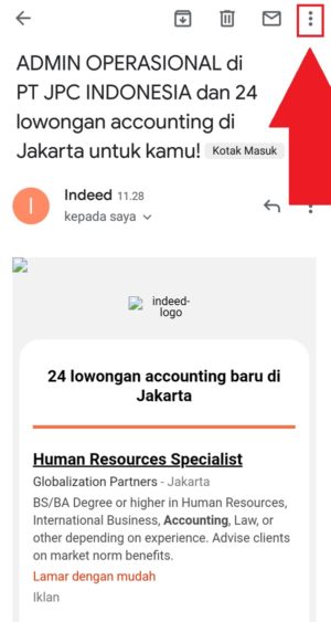 Memilih email Gmail yang ingin diubah menjadi file pdf