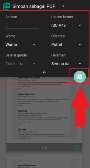 Memilih ikon "Pdf" untuk konvert email menjadi file pdf