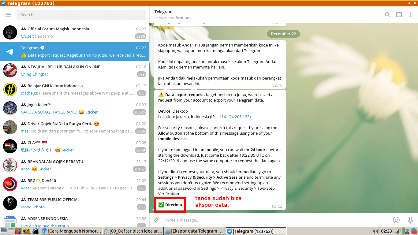 Cara export data telegram (untuk backup chat, kontak, dll) 19