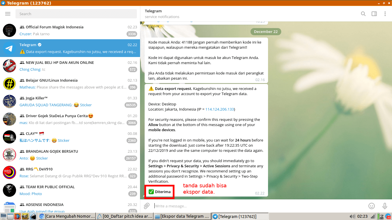 Cara export data telegram (untuk backup chat, kontak, dll) 55