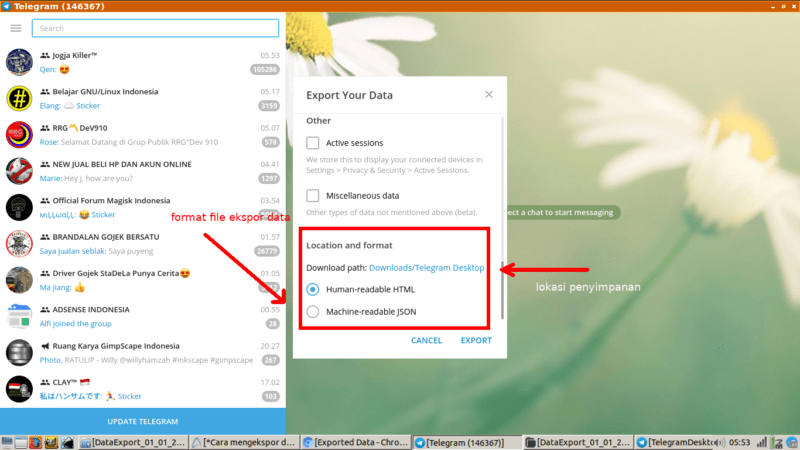 Cara export data telegram (untuk backup chat, kontak, dll) 13