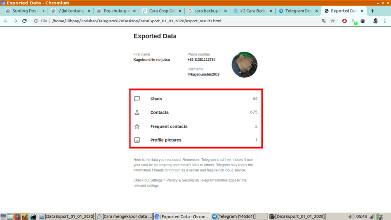 Cara export data telegram (untuk backup chat, kontak, dll) 23