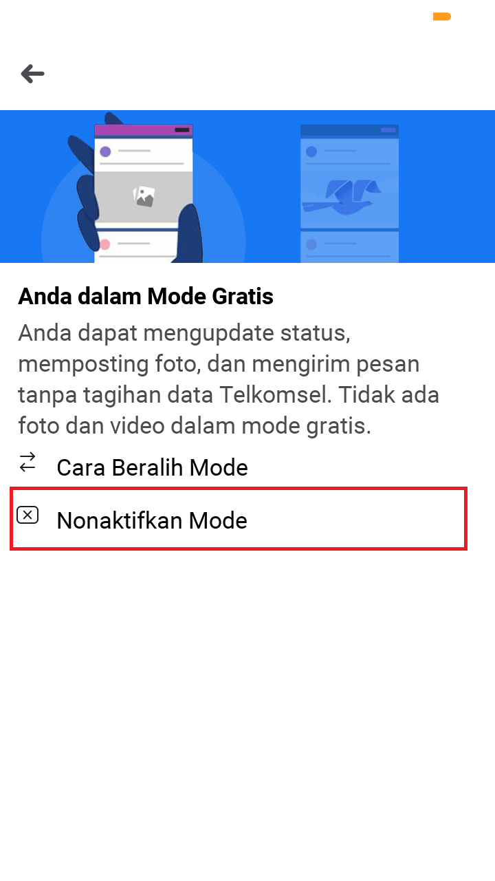 tap "nonaktifkan mode" untuk menonaktifkan mode Facebook Free