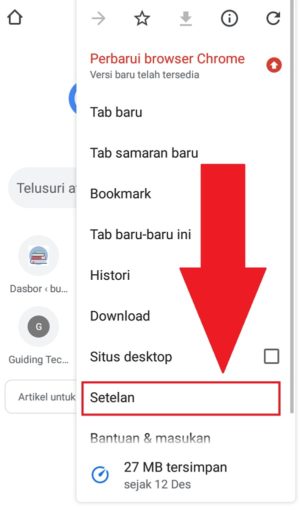 Masuk ke pengaturan browser