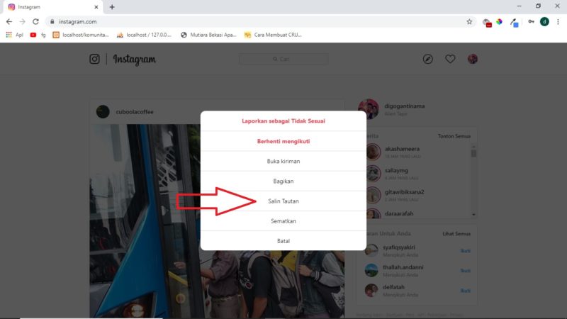 Cara download foto di Instagram tanpa aplikasi tambahan 17 Pilih Salin Tautan