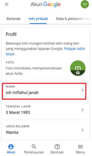 klik untuk mengubah nama