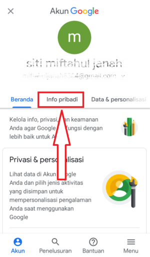 masuk info pribadi 