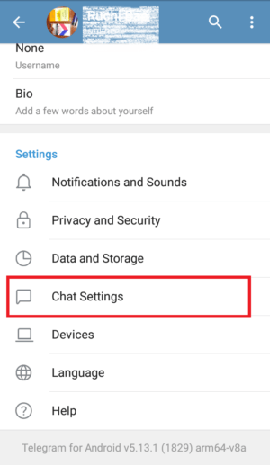 masuk ke chat setting