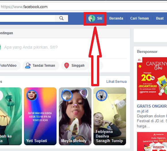 masuk ke profil facebook