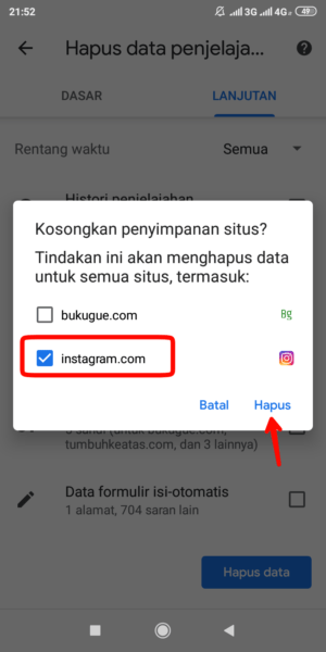 Cara menghapus cache dan cookies Instagram 21