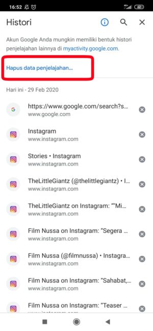 Cara menghapus Cache cookie dan data Instagram