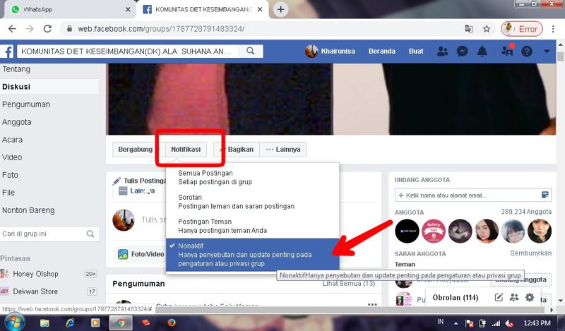 Cara menghilangkan notifikasi grup facebook
