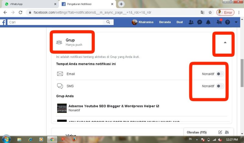 Cara menghilangkan notifikasi grup facebook
