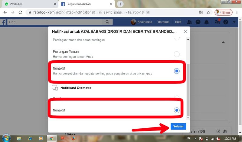 Cara menghilangkan notifikasi grup facebook