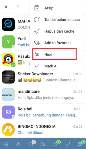 Cara menyembunyikan chat atau obrolan di Telegram 34