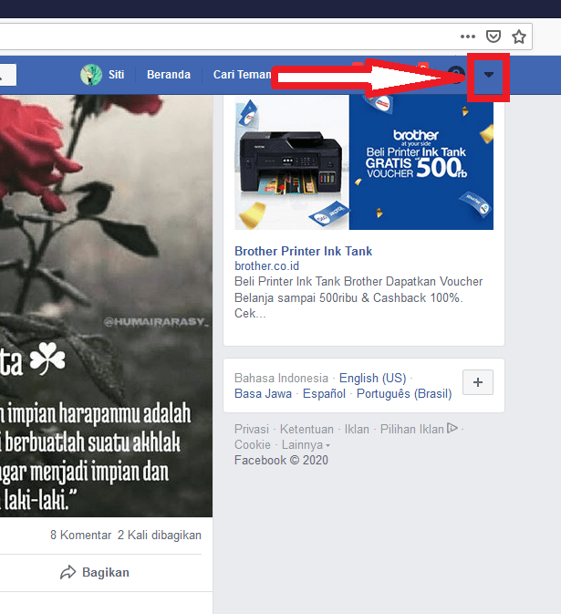 klik icon panah ke bawah