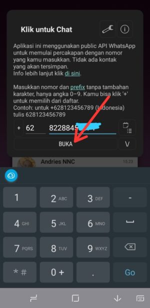 Cara mengirim pesan chat whatsapp tanpa menyimpan nomor 9 lalu tap buka