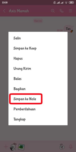 pilih menu "simpan ke note"