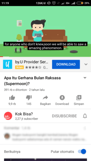 tap video yang sedang diputar