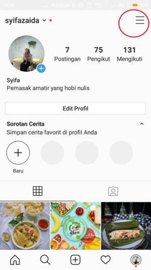 Cara membuat akun Instagram Bisnis 1 buka menu pada profil instagram