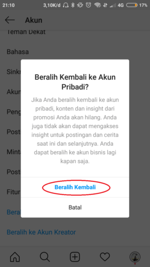 Cara membuat akun Instagram Bisnis 35 pilih "beralih kembali