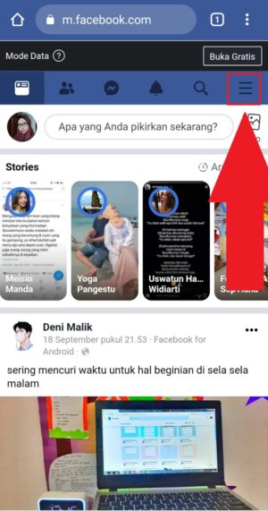 Membuka akun Facebook melalui browser HP