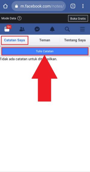 Pilih "Catatan saya" untuk menulis catatan Facebook