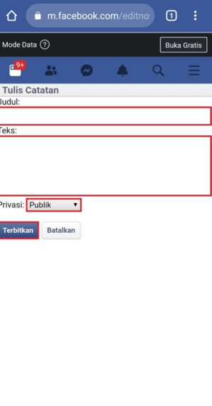 Halaman catatan Facebook, dimana kamu bisa menulis berbagai jenis tulisan dan membagikannya