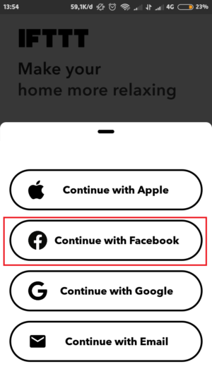 tap "continue with Facebook"