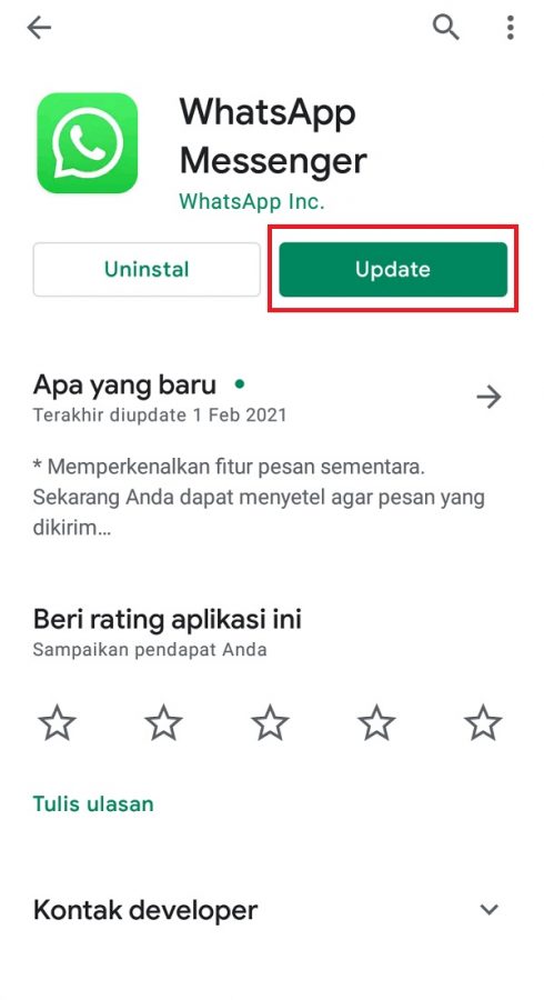 Update aplikasi Whatsapp untuk memperbarui bug dan penyempurnaan fitur yang menyebabkan error