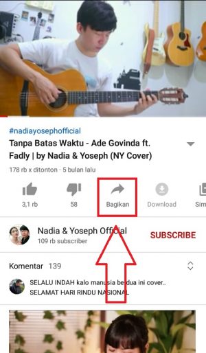Cara share video Youtube ke chat WhatsApp 1 KLIK "BAGIKAN/SHARE"