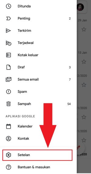 Pilih "Setelan" untuk masuk ke pengaturan Gmail