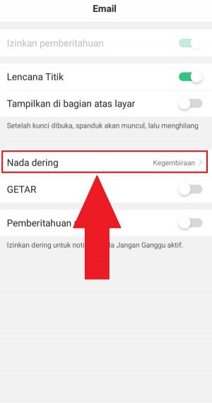 Pilih "Nada dering" untuk mengubah nada dering Gmail