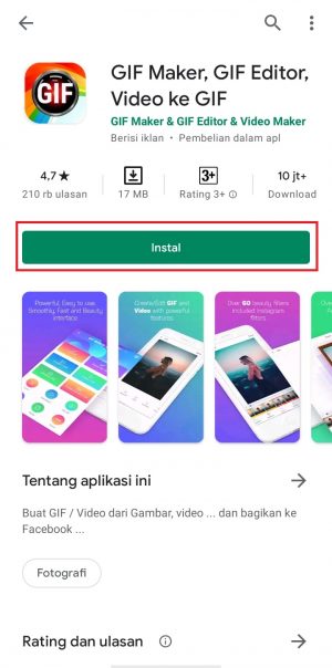 install aplikasi 'Gif Maker' dari Google Play Store