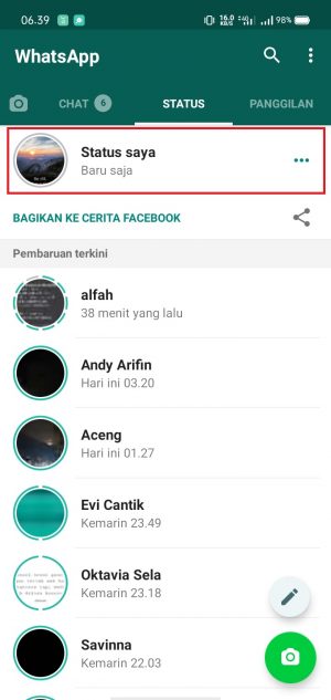 Cara membuat status foto atau video di WhatsApp (untuk pemula) 47 ketuk status saya untuk lihat status