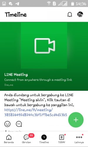 Link Meeting berhasil dibagikan di TImeline. 