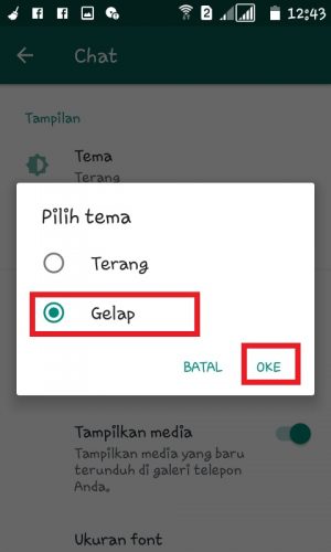 Tap "Gelap" dan lanjutkan dengan tap "Oke". 