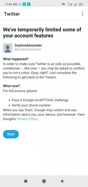 Notifikasi kecurigaan Twitter terhadap sebuah akun