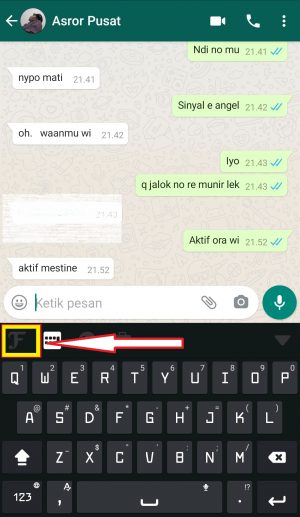 Cara membuat tulisan kecil di WhatsApp 15 klik icon F pojok keyboard