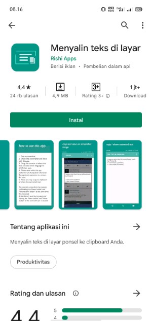 install aplikasi copy text on the screen