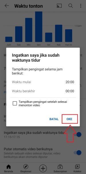 Cara Membatasi Waktu Nonton Youtube dengan "Timer" otomatis 15 tekan tombol OK di bawahnya