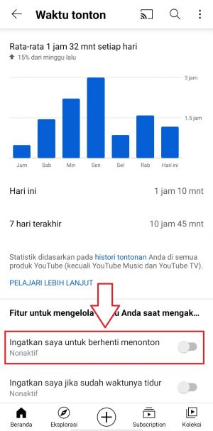 Cara Membatasi Waktu Nonton Youtube dengan "Timer" otomatis 3 geser bar yang ada di samping kanan tulisan ‘Ingatkan saya untuk berhenti menonton’