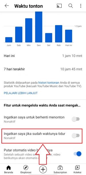 Cara Membatasi Waktu Nonton Youtube dengan "Timer" otomatis 9 geser bar yang ada di samping kanan tulisan ‘Ingatkan saya jika sudah waktunya tidur’