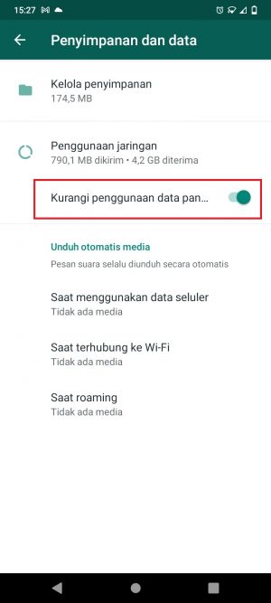 aktifkan "kurangi penggunaan data panggilan"