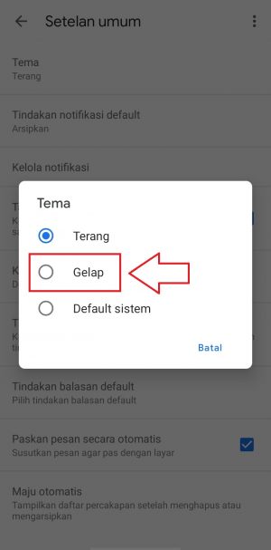 pilih pengaturan tema gelap