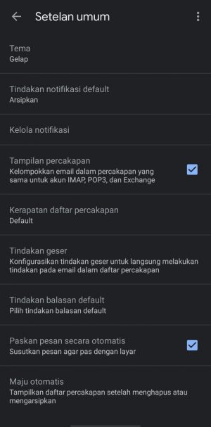 tampilan mode gelap di aplikasi gmail