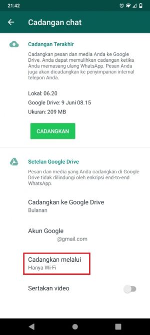 Cara menghemat kuota saat menggunakan WhatsApp 14 KLIK "CADANGKAN MELALUI"